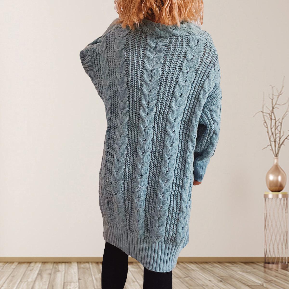 Cable-Knit Open Front Dropped Shoulder Cardigan Carauana Store