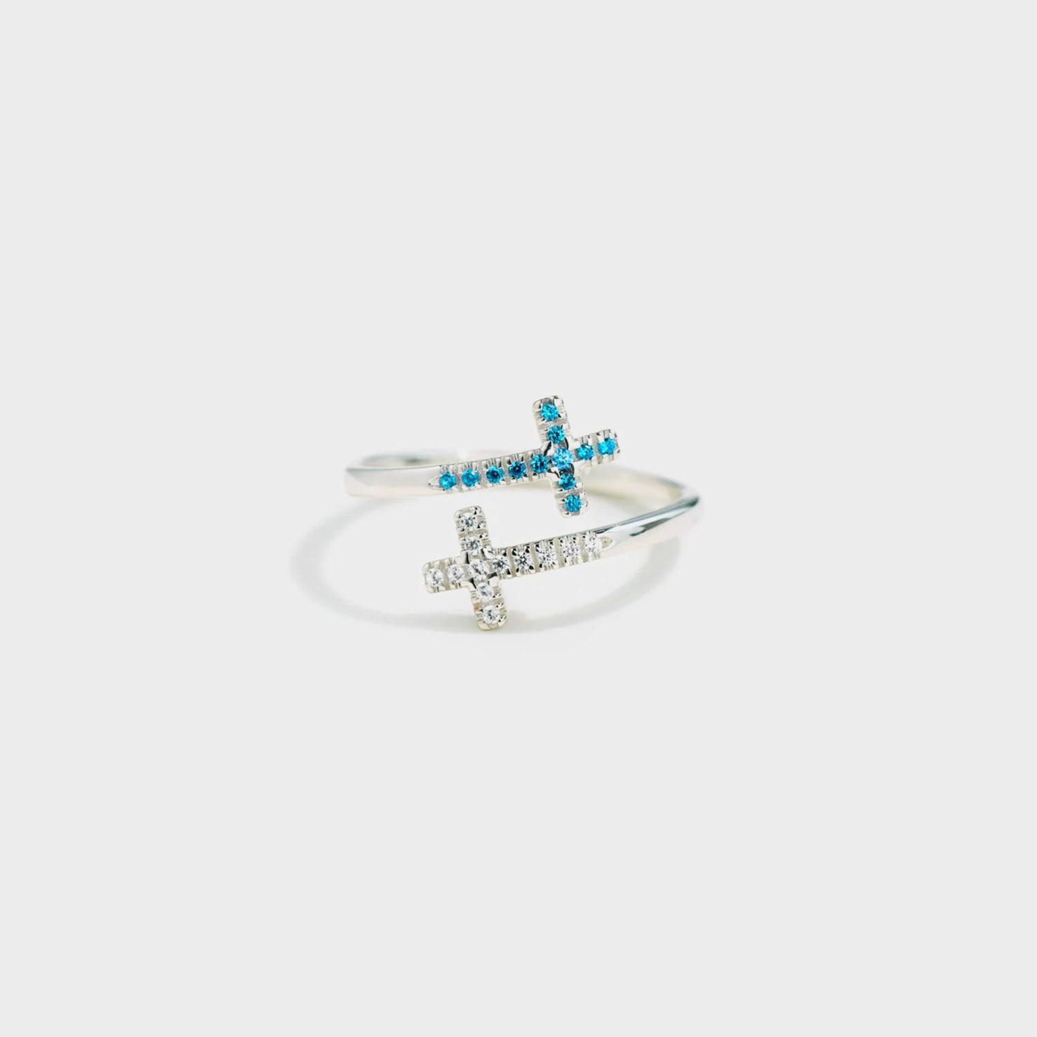 Zircon 925 Sterling Silver Double Cross Bypass Ring Carauana Store