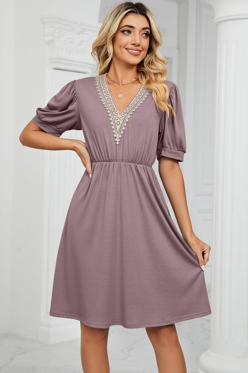 V-Neck Puff Sleeve Dress Carauana Store