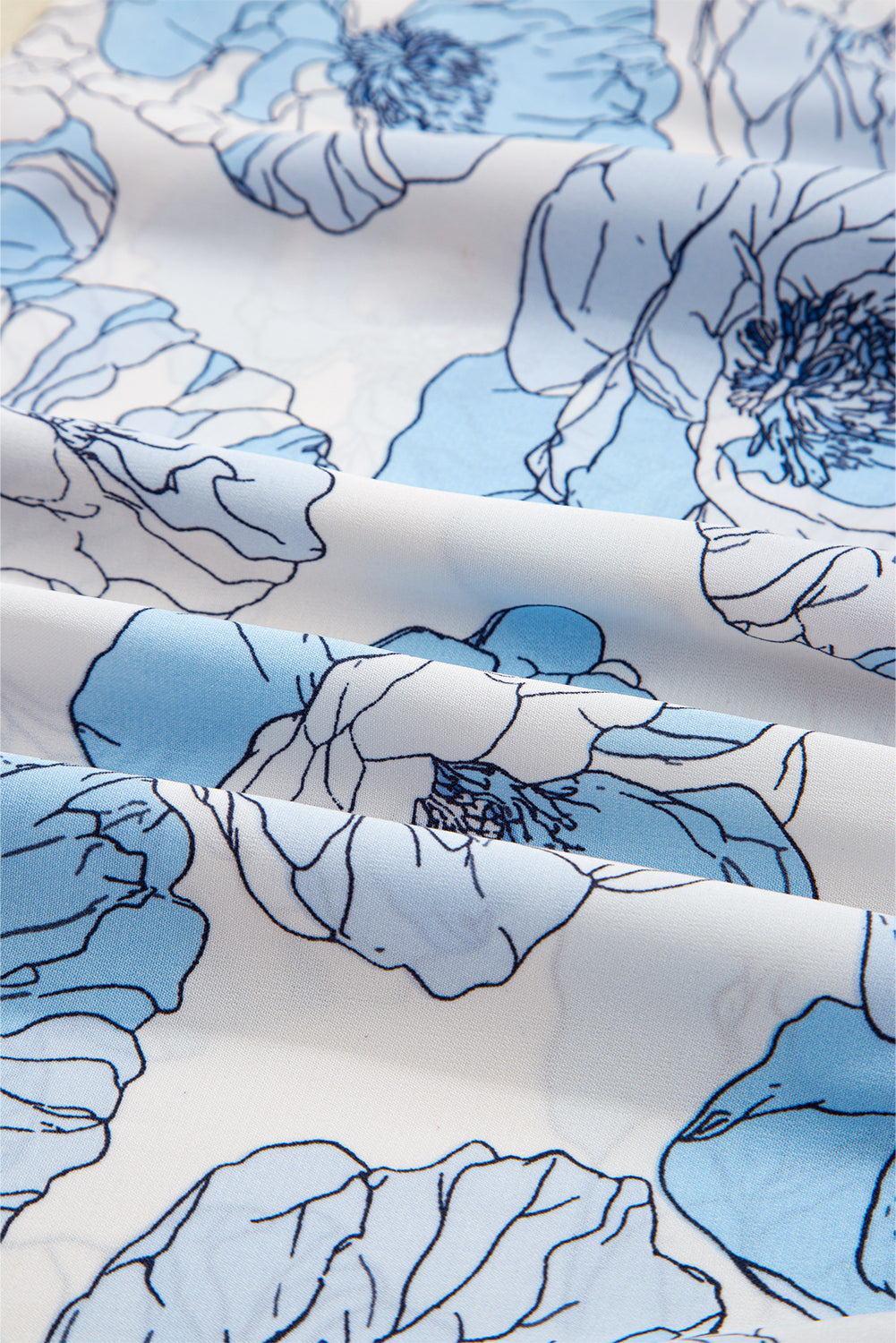 Sky Blue Floral Print Frilly Smocked Square Neck Long Sleeve Blouse