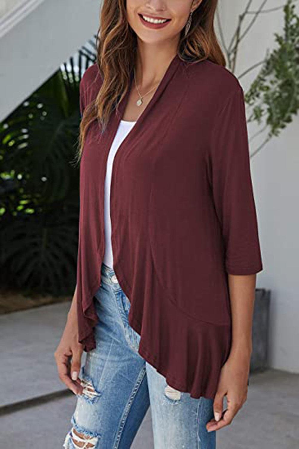 Open Front Three-Quarter Sleeve Cardigan Carauana Store