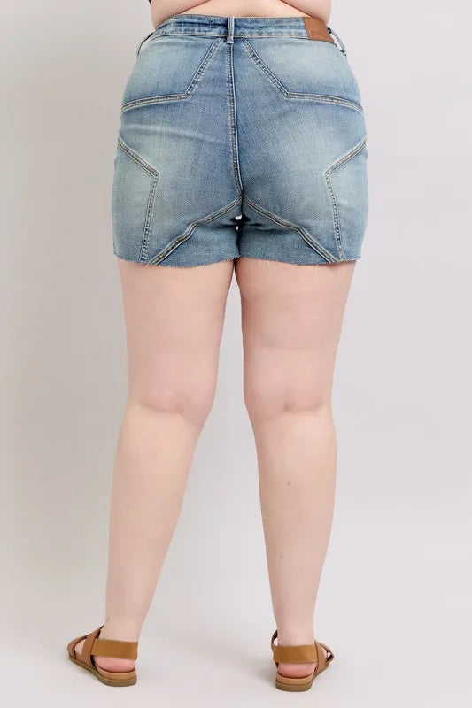 Judy Blue Full Size High Waist Star Seam Detail Denim Shorts Plus Size Carauana Store