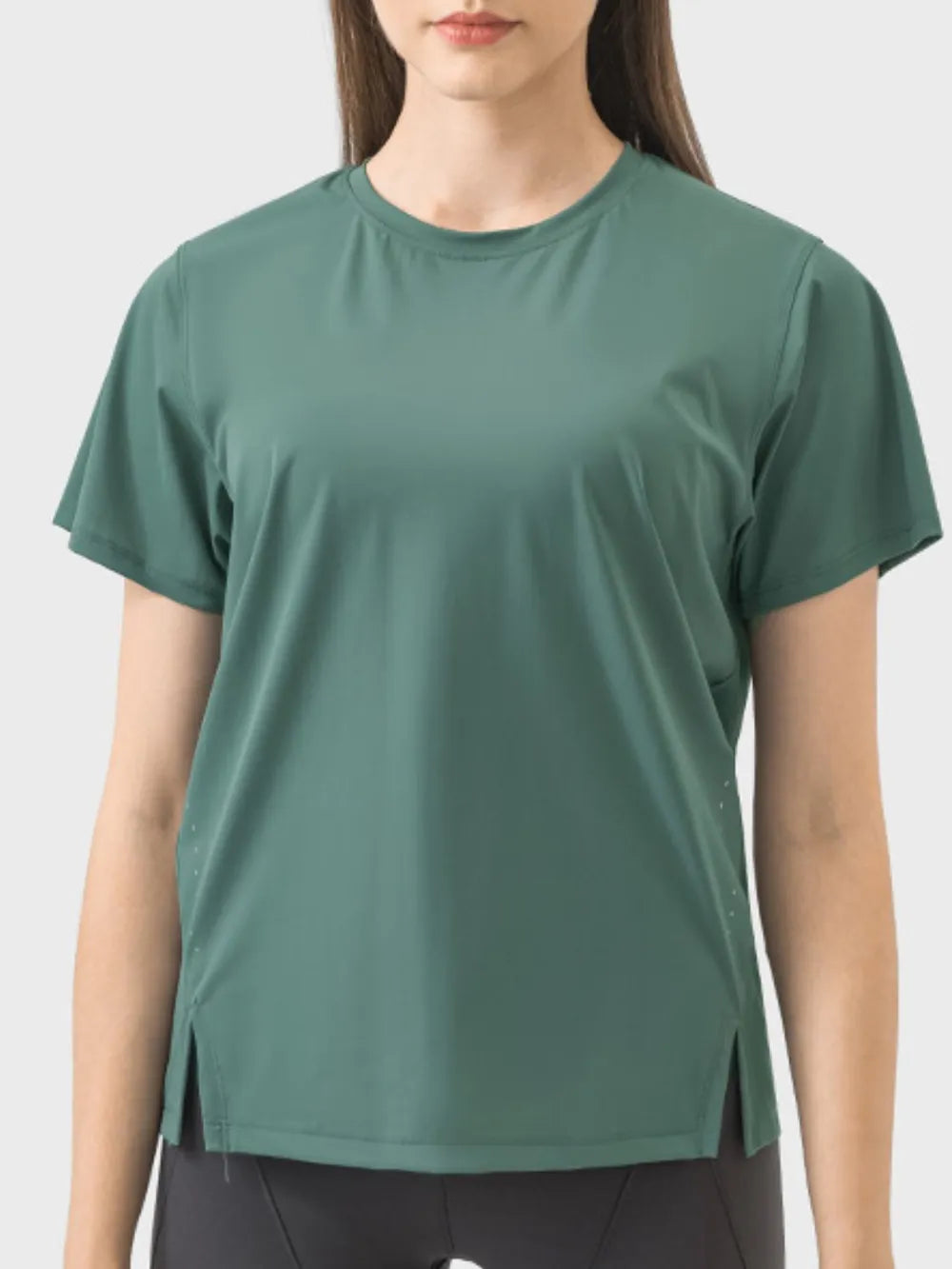 Millennia Slit Round Neck Short Sleeve Active T-Shirt Carauana Store