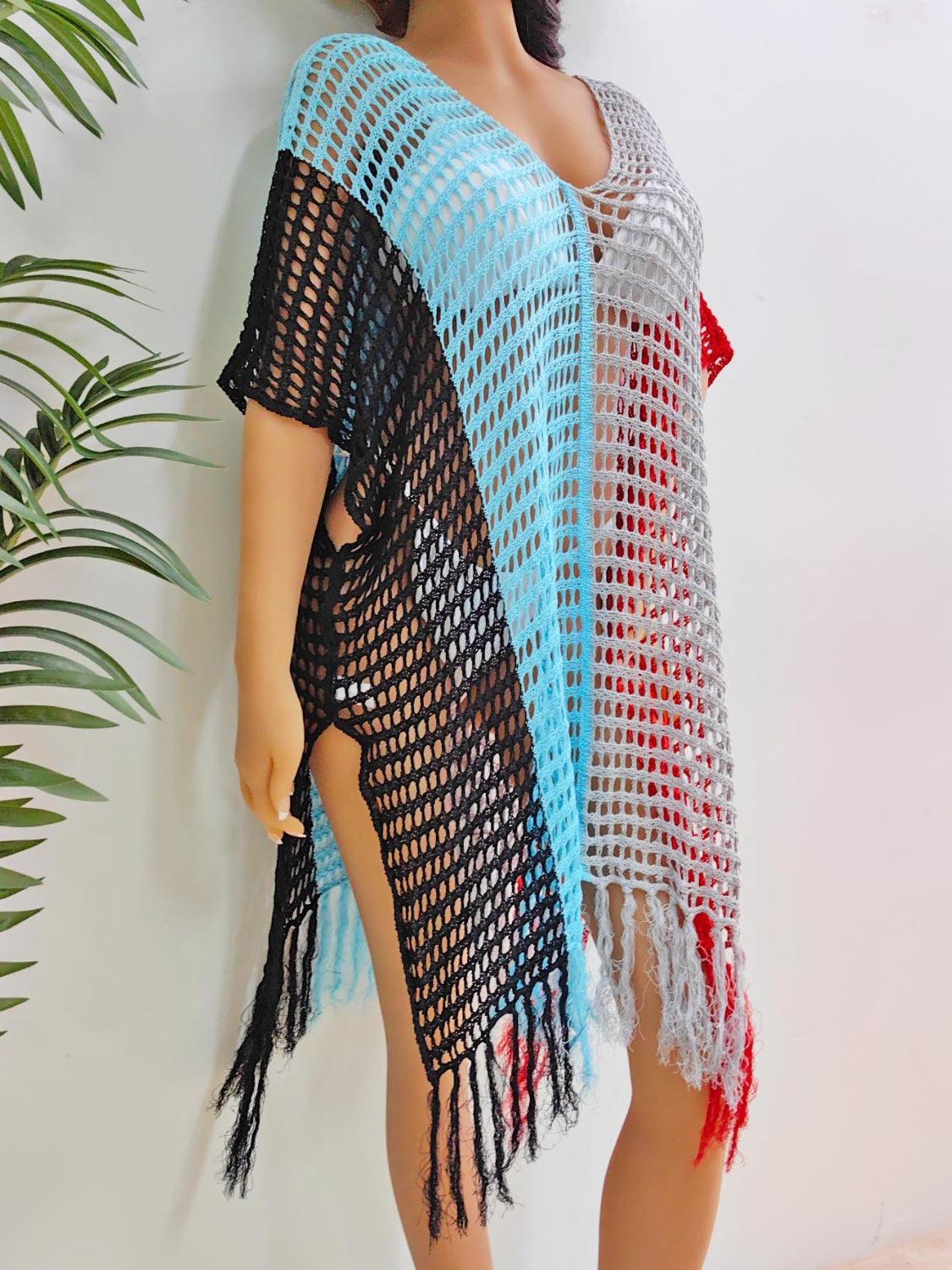 Fringe Color Block Scoop Neck Cover Up Carauana Store