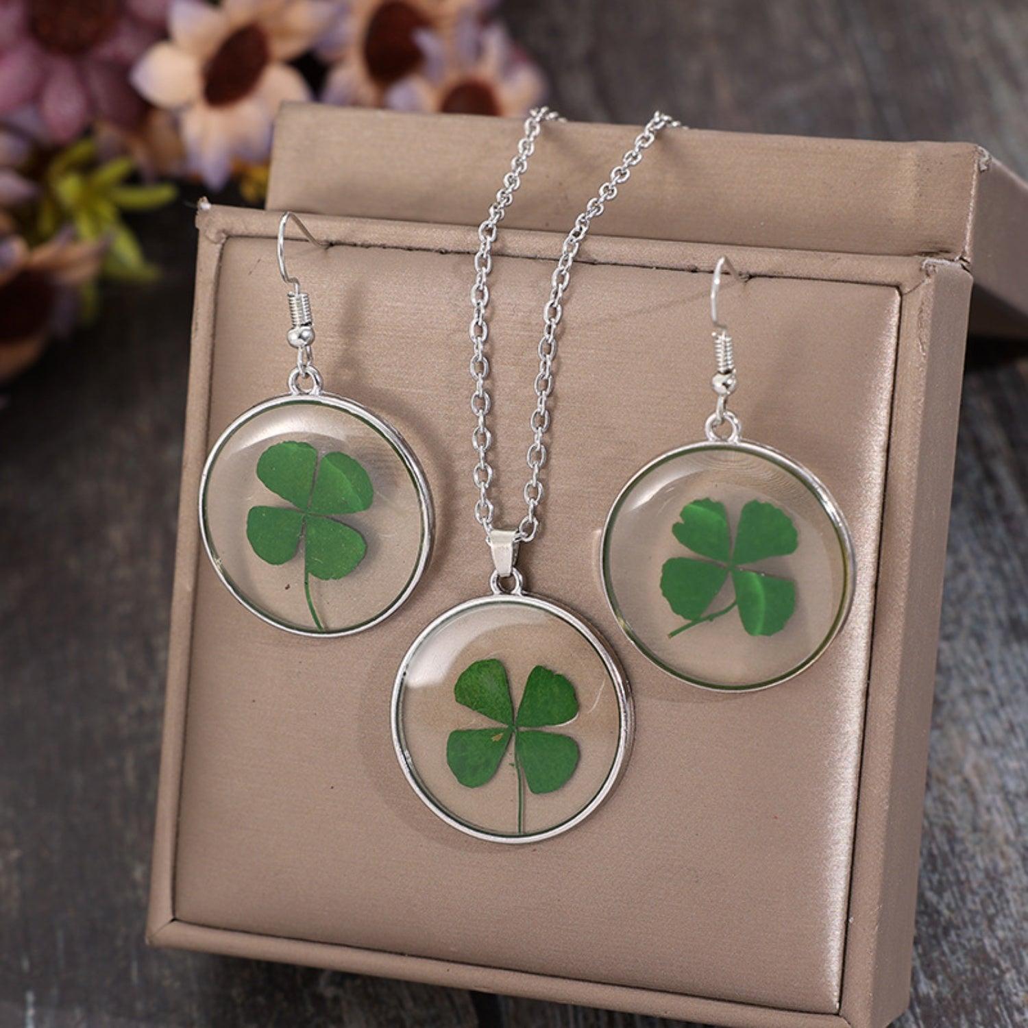 Lucky Clover Alloy Acrylic Earrings and Necklace Jewelry Set Carauana Store