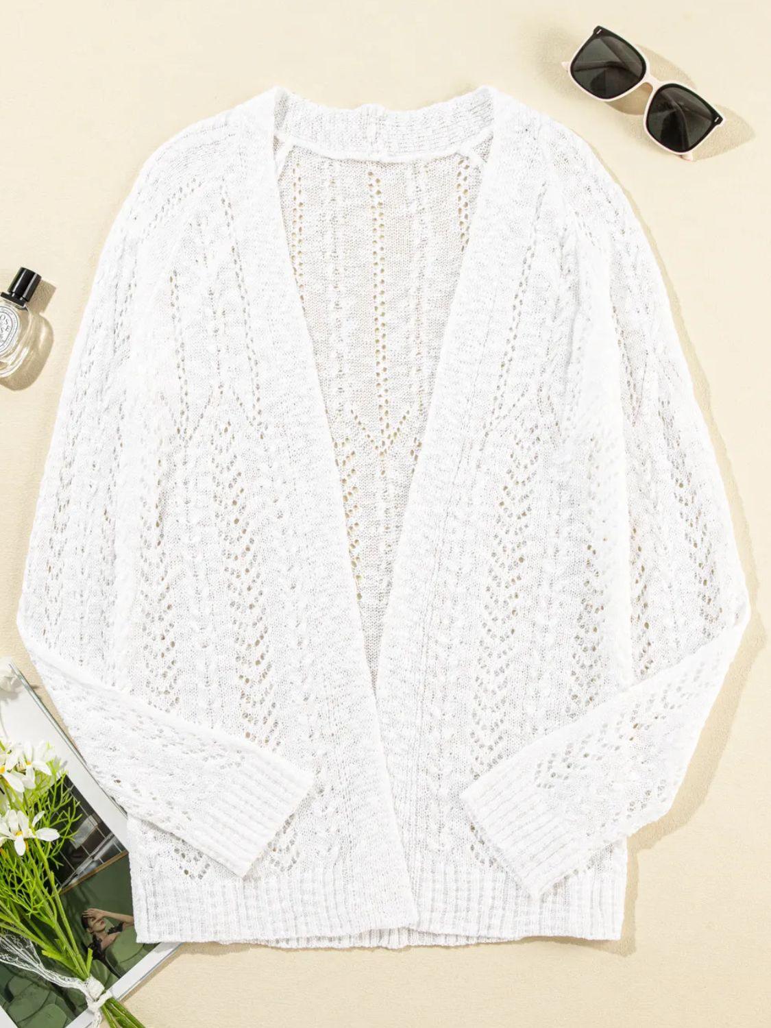 Openwork Open Front Long Sleeve Cardigan Carauana Store