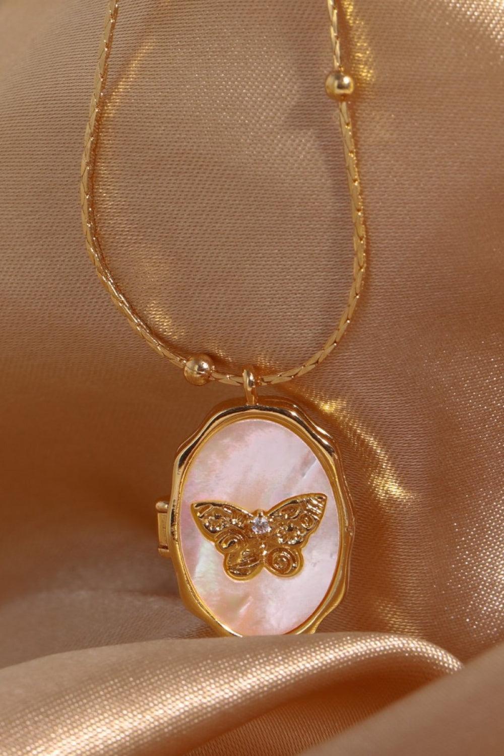 Butterfly Shell Pendant Copper Necklace Carauana Store