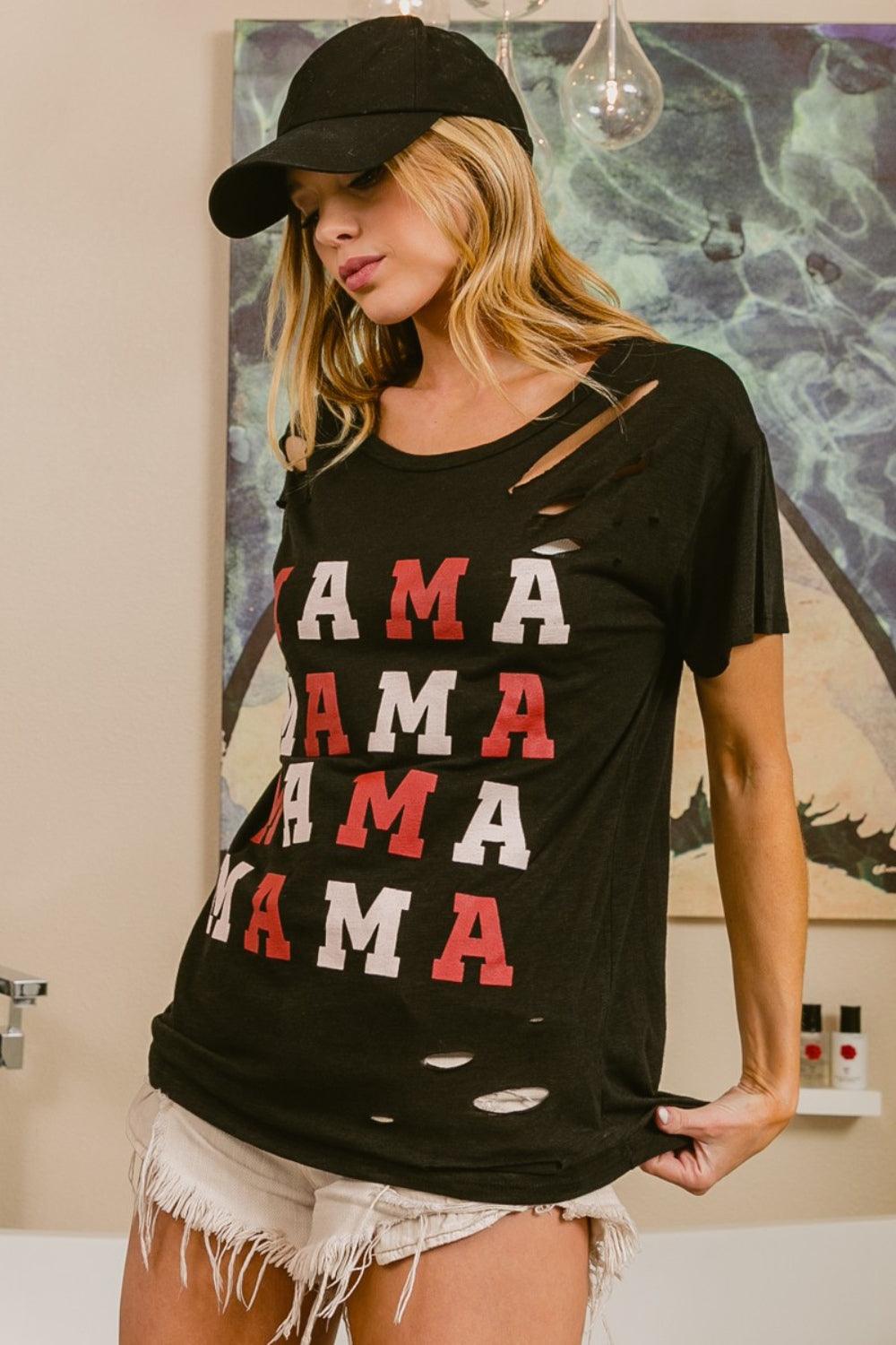 BiBi MAMA Graphic Distressed Short Sleeve T-Shirt Carauana Store