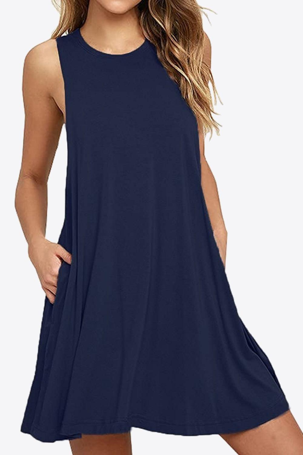 Full Size Round Neck Sleeveless Dress with Pockets Carauana Store