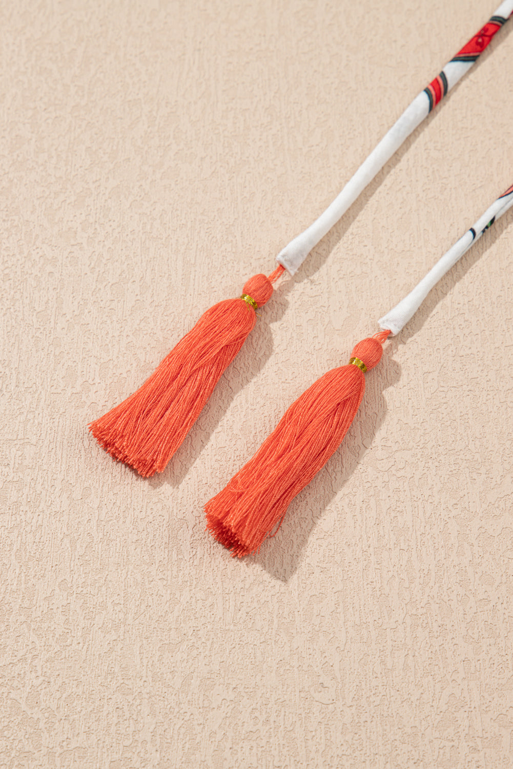 White Floral Print Contrast V Neck Tassel Tie Lace Detail Short Sleeve Blouse