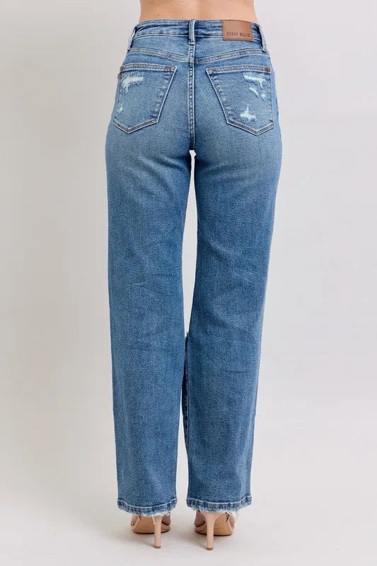 Judy Blue Full Size High Waist Heavy Destroy Straight Jeans Plus Size Carauana Store