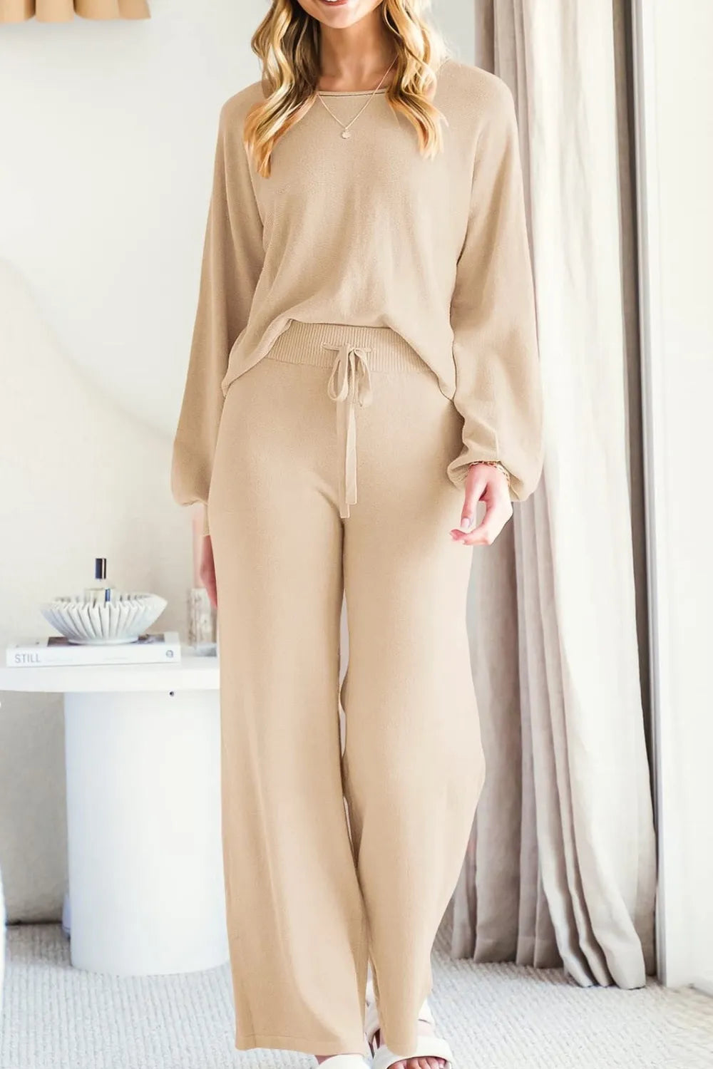 Round Neck Long Sleeve Top and Pants Set Carauana Store