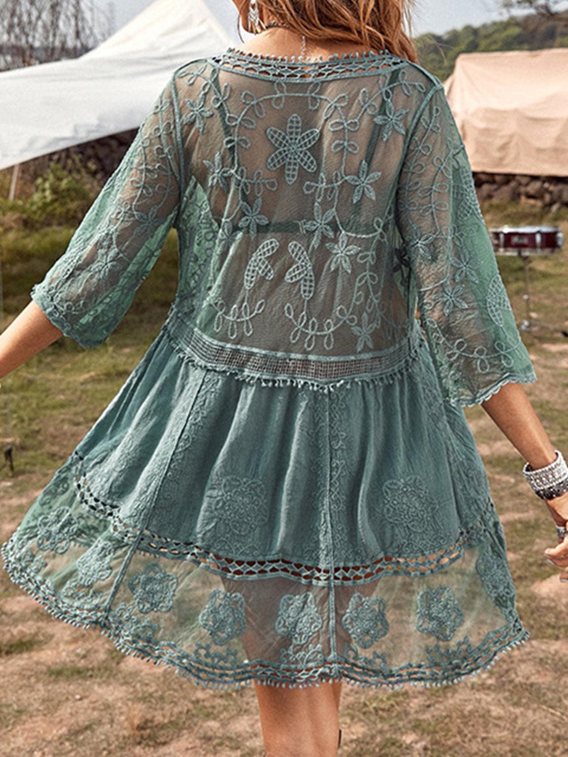 Lace Detail Plunge Cover-Up Dress Carauana Store