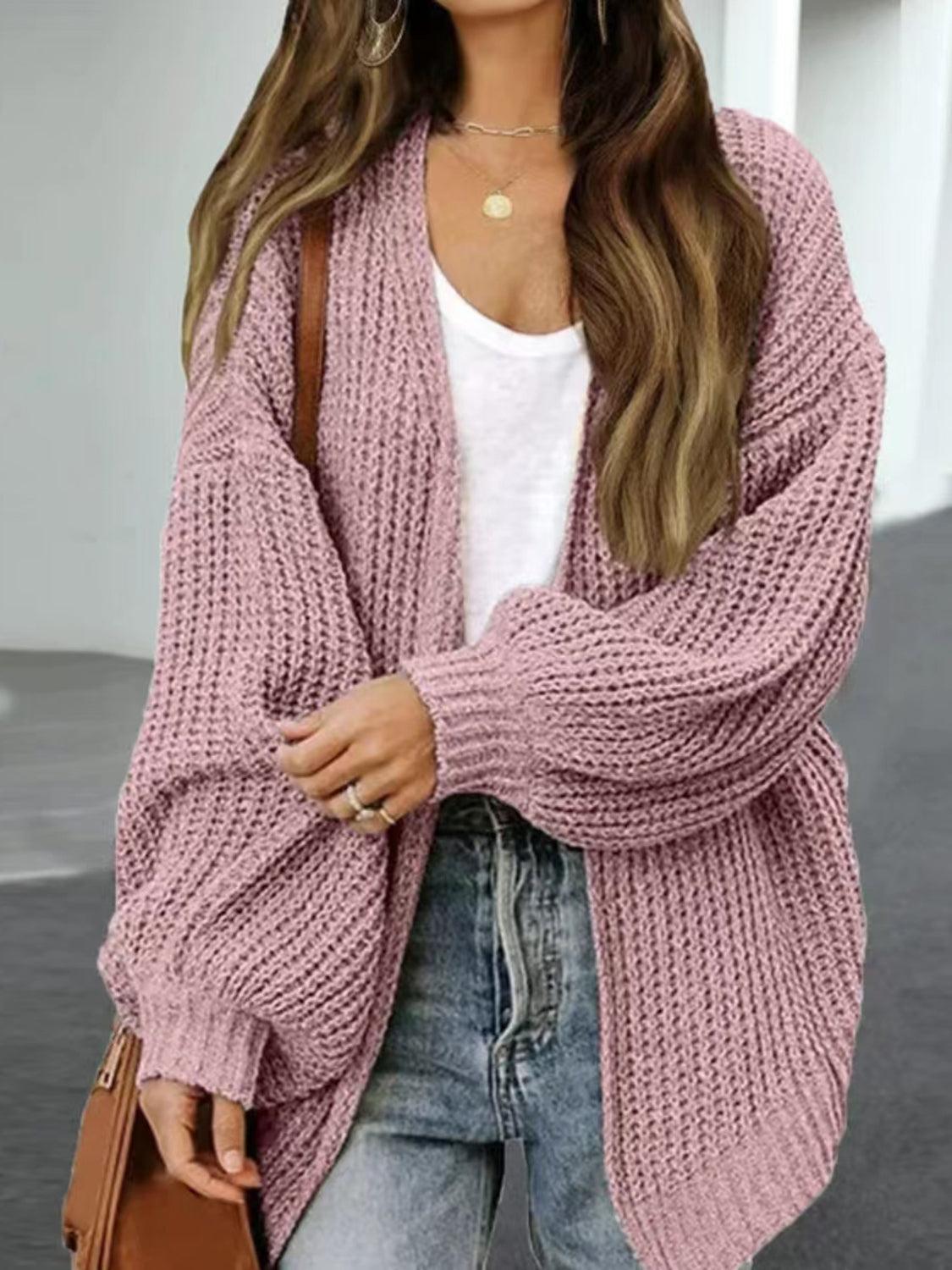 Drop Shoulder Balloon Sleeve Cardigan Carauana Store