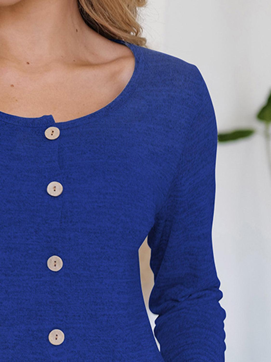 FAM-FAM Button Up Round Neck Long Sleeve Cardigan Carauana Store