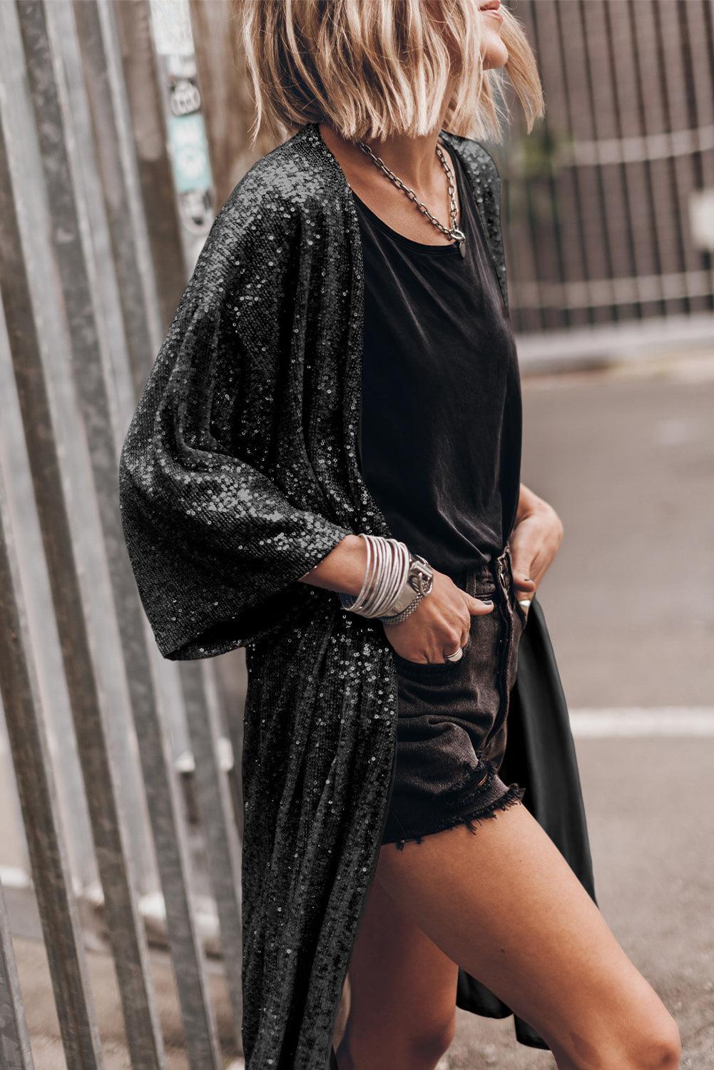 Sequin Open Front Duster Cardigan Carauana Store