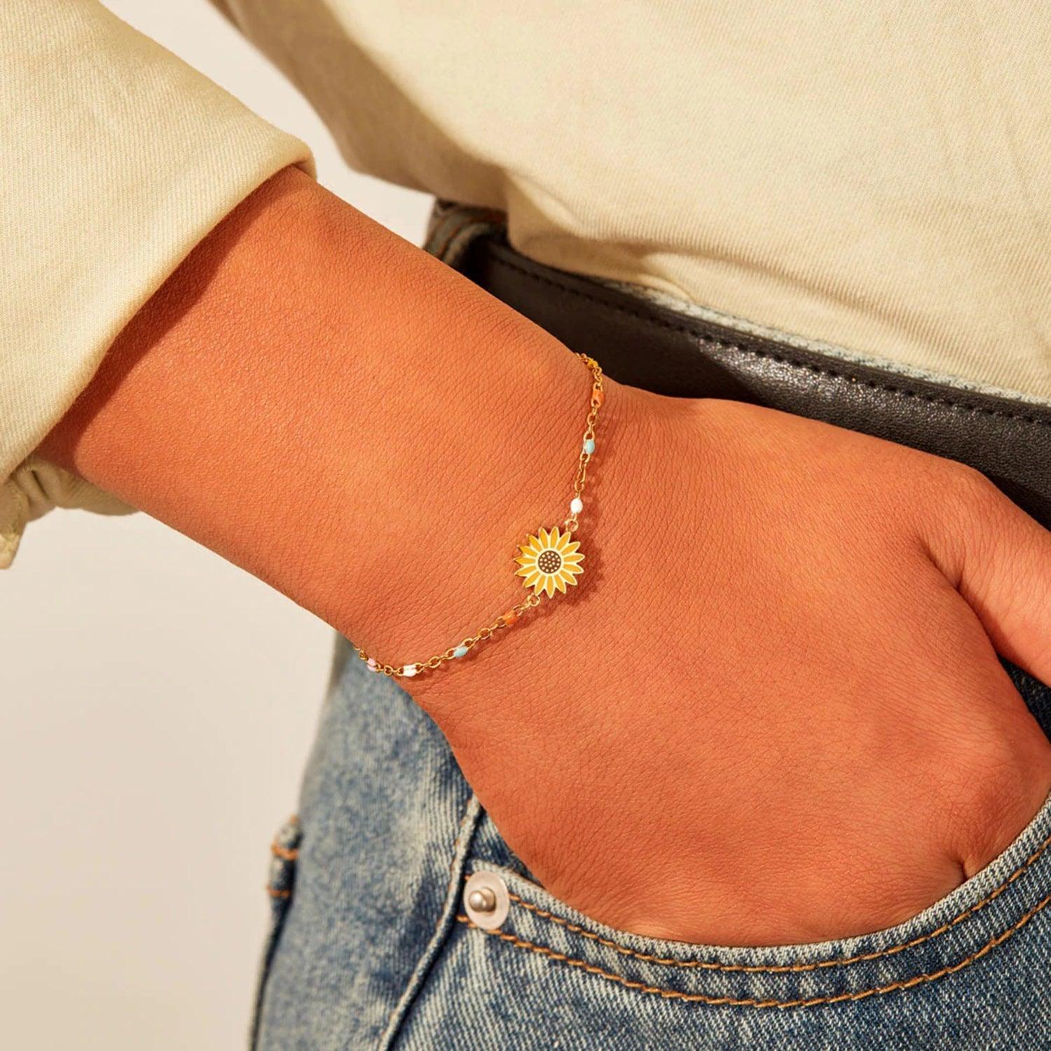 Sunflower Shape 18K Gold-Plated Bead Bracelet Carauana Store