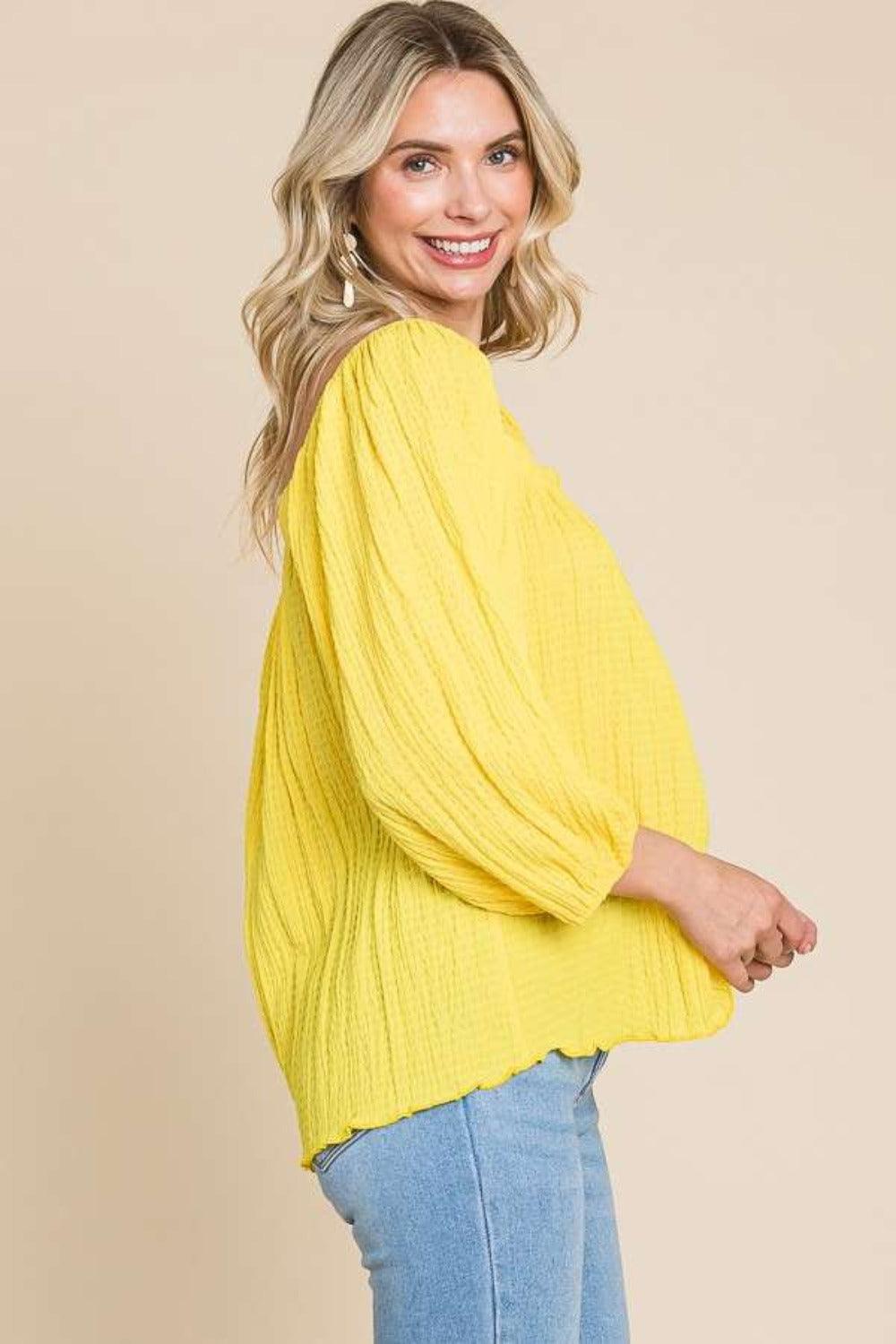 Culture Code Texture Square Neck Puff Sleeve Top Carauana Store