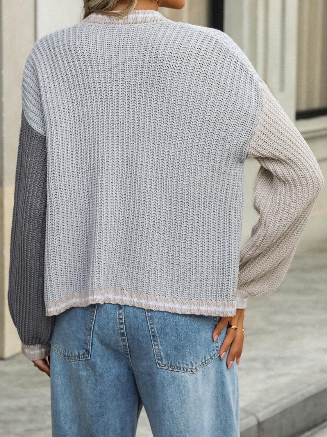 Contrast Open Front Long Sleeve Cardigan Carauana Store