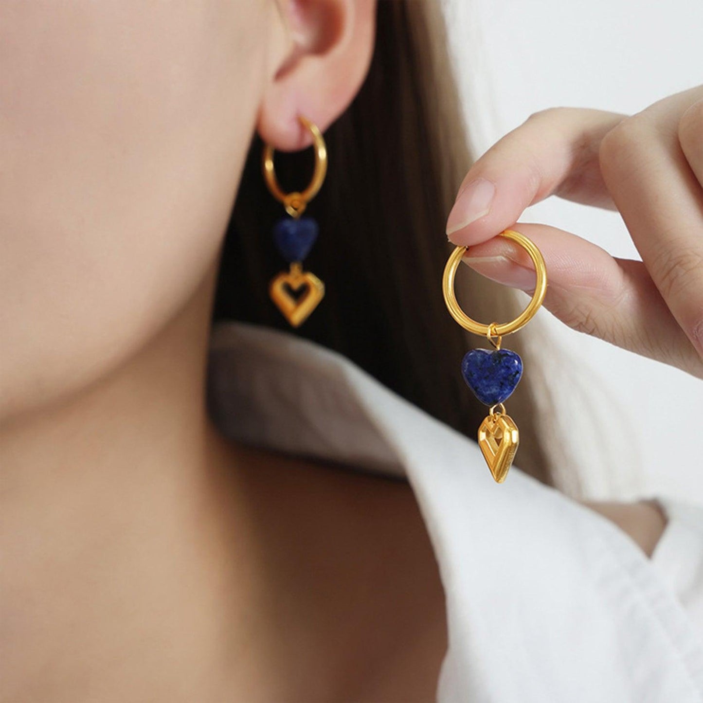 Heart Shape Lapis Lazuli Dangle Earrings Carauana Store