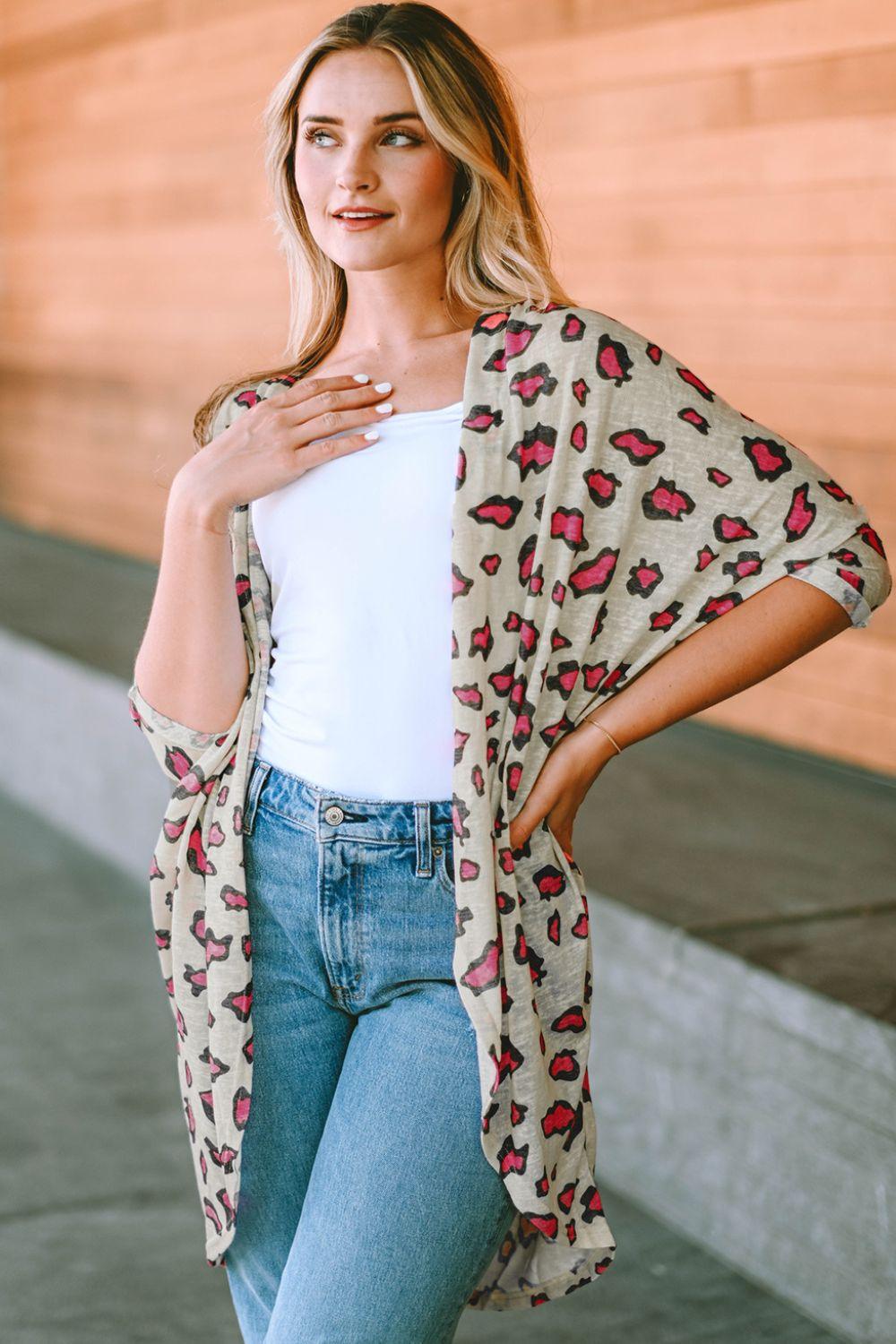 Printed Open Front Half Sleeve Cardigan Carauana Store