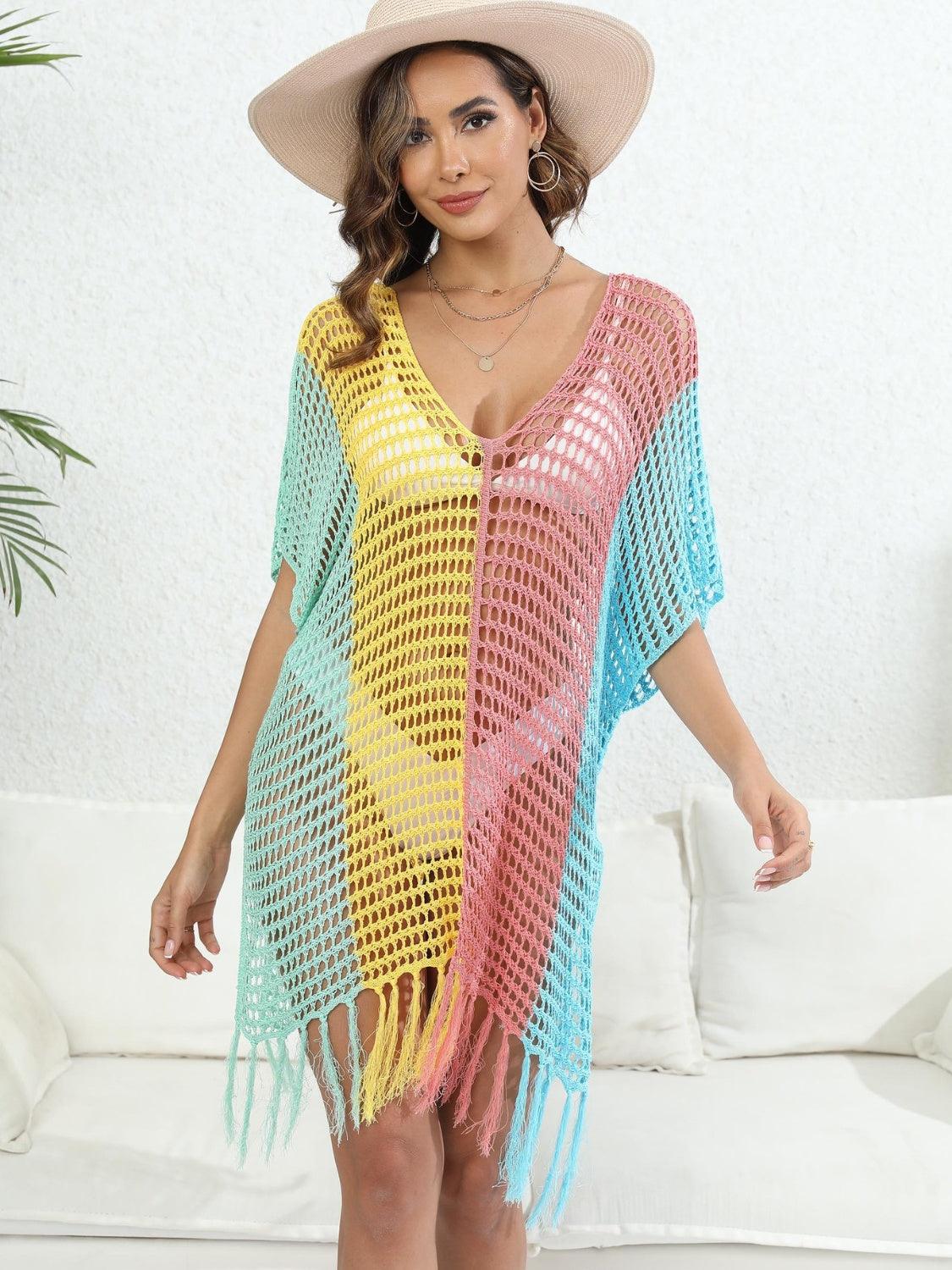 Fringe Color Block Scoop Neck Cover Up Carauana Store