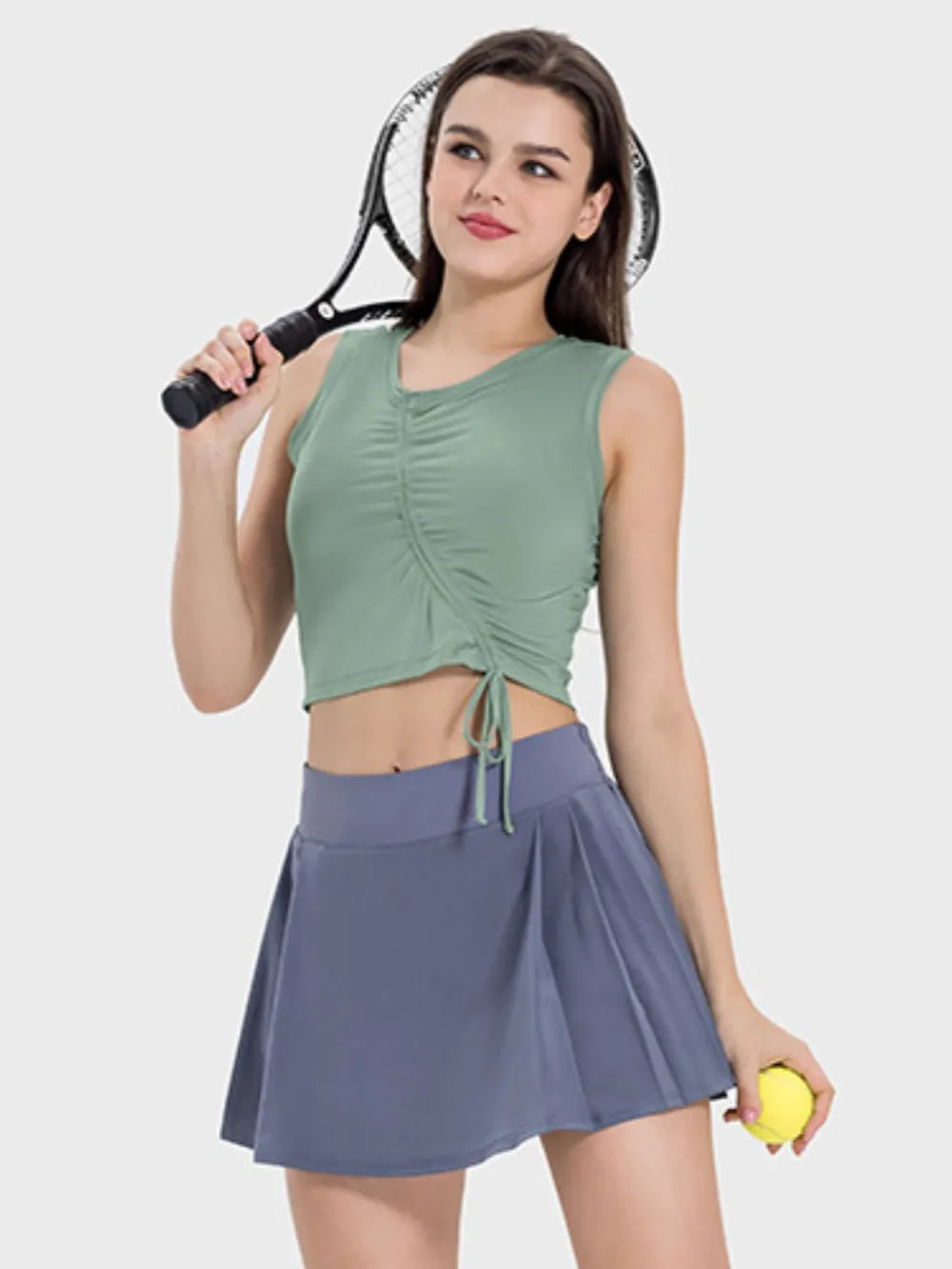 Millennia Drawstring Ruched Wide Strap Active Tank Carauana Store