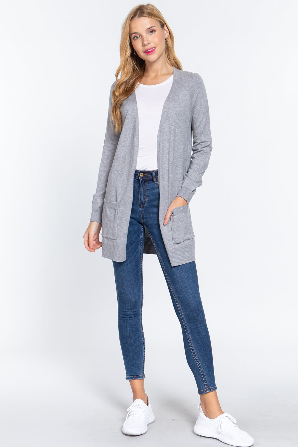 ACTIVE BASIC Open Front Long Sleeve Cardigan Carauana Store