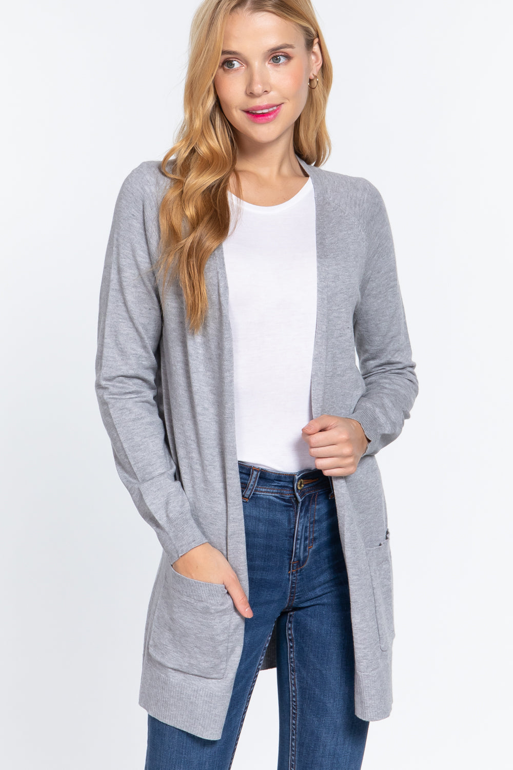ACTIVE BASIC Open Front Long Sleeve Cardigan Carauana Store