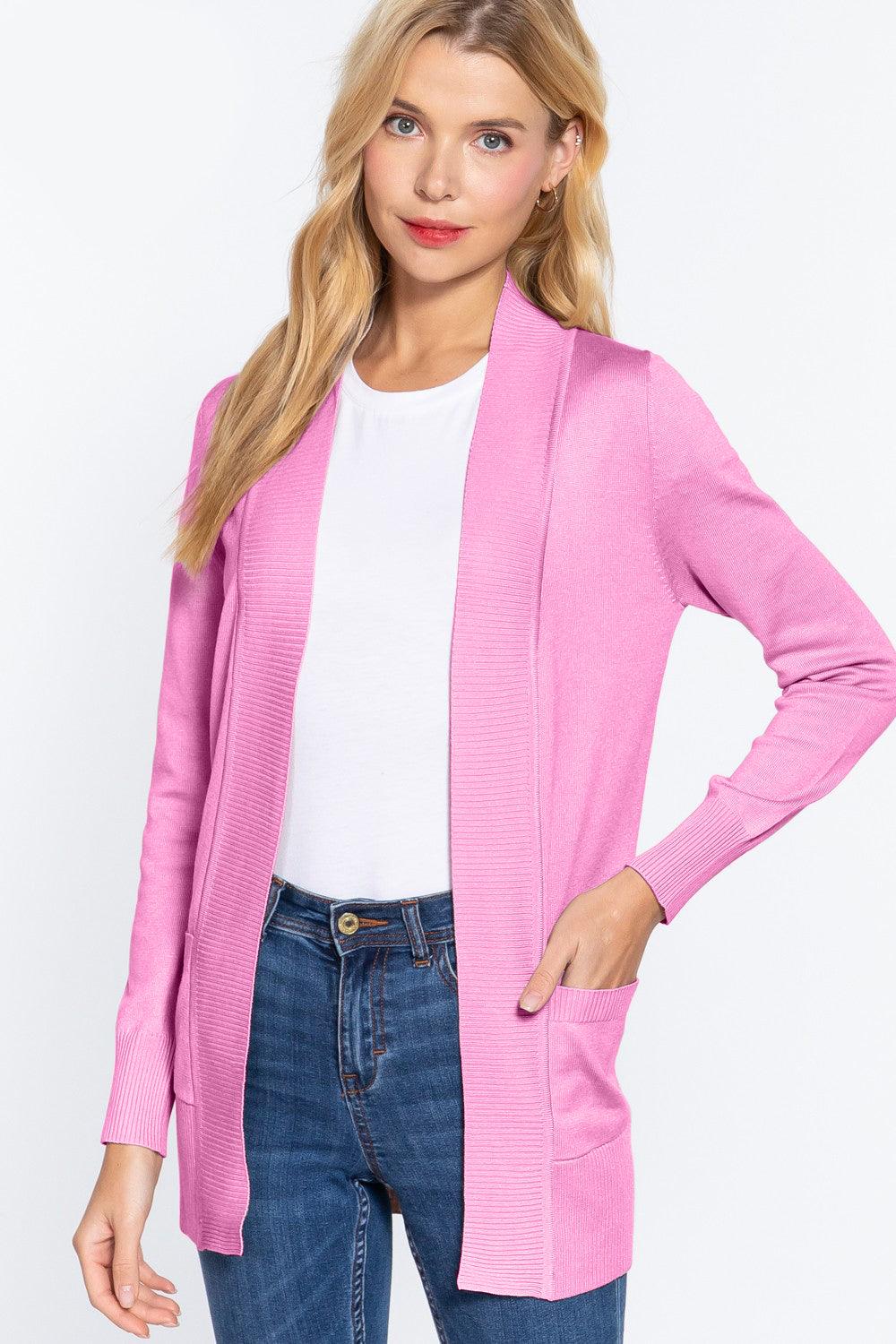 ACTIVE BASIC Ribbed Trim Open Front Cardigan Carauana Store