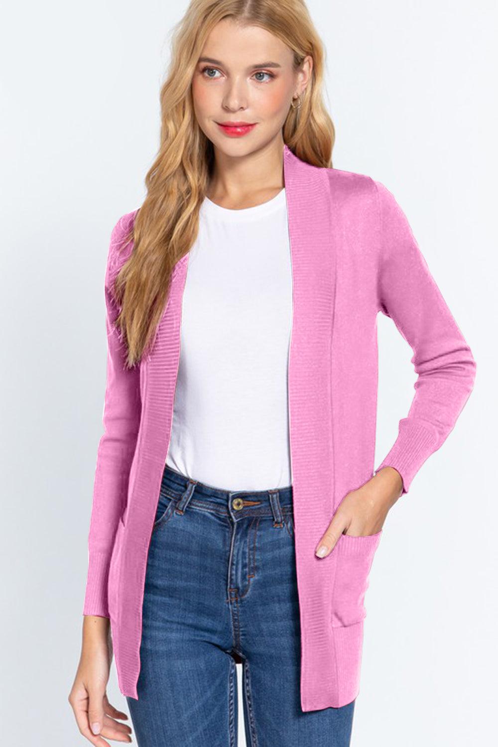 ACTIVE BASIC Ribbed Trim Open Front Cardigan Carauana Store