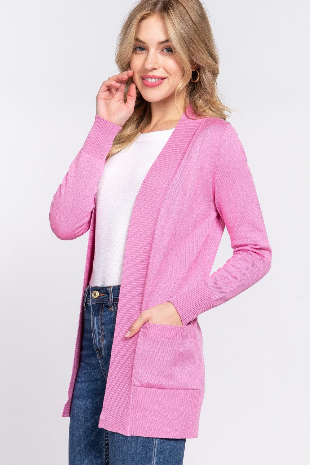 ACTIVE BASIC Ribbed Trim Open Front Cardigan Carauana Store