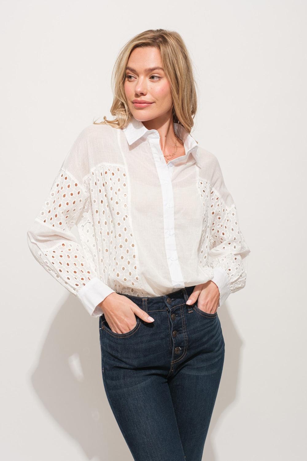 And The Why Eyelet Long Sleeve Button Down Shirt Carauana Store