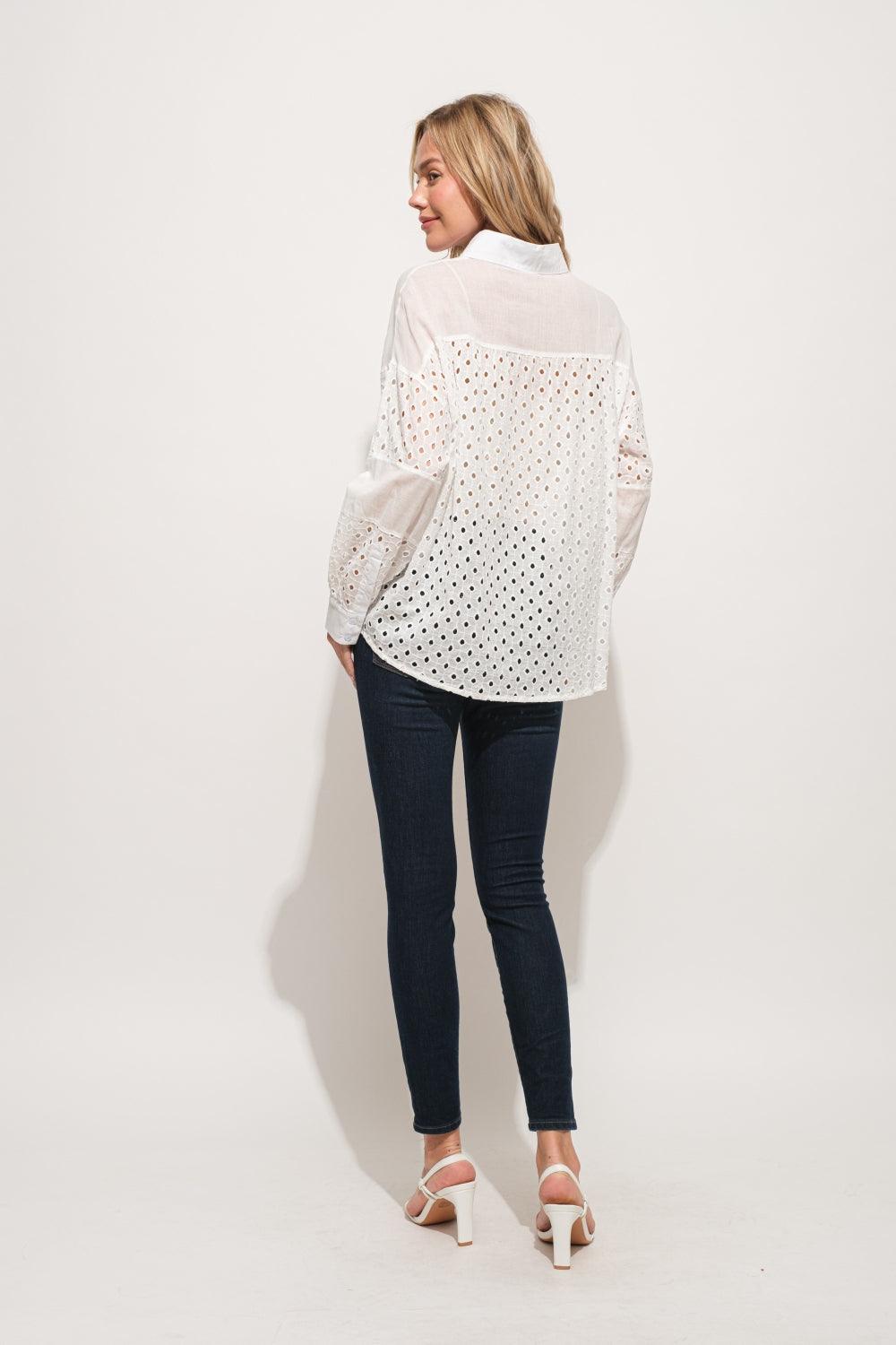And The Why Eyelet Long Sleeve Button Down Shirt Carauana Store
