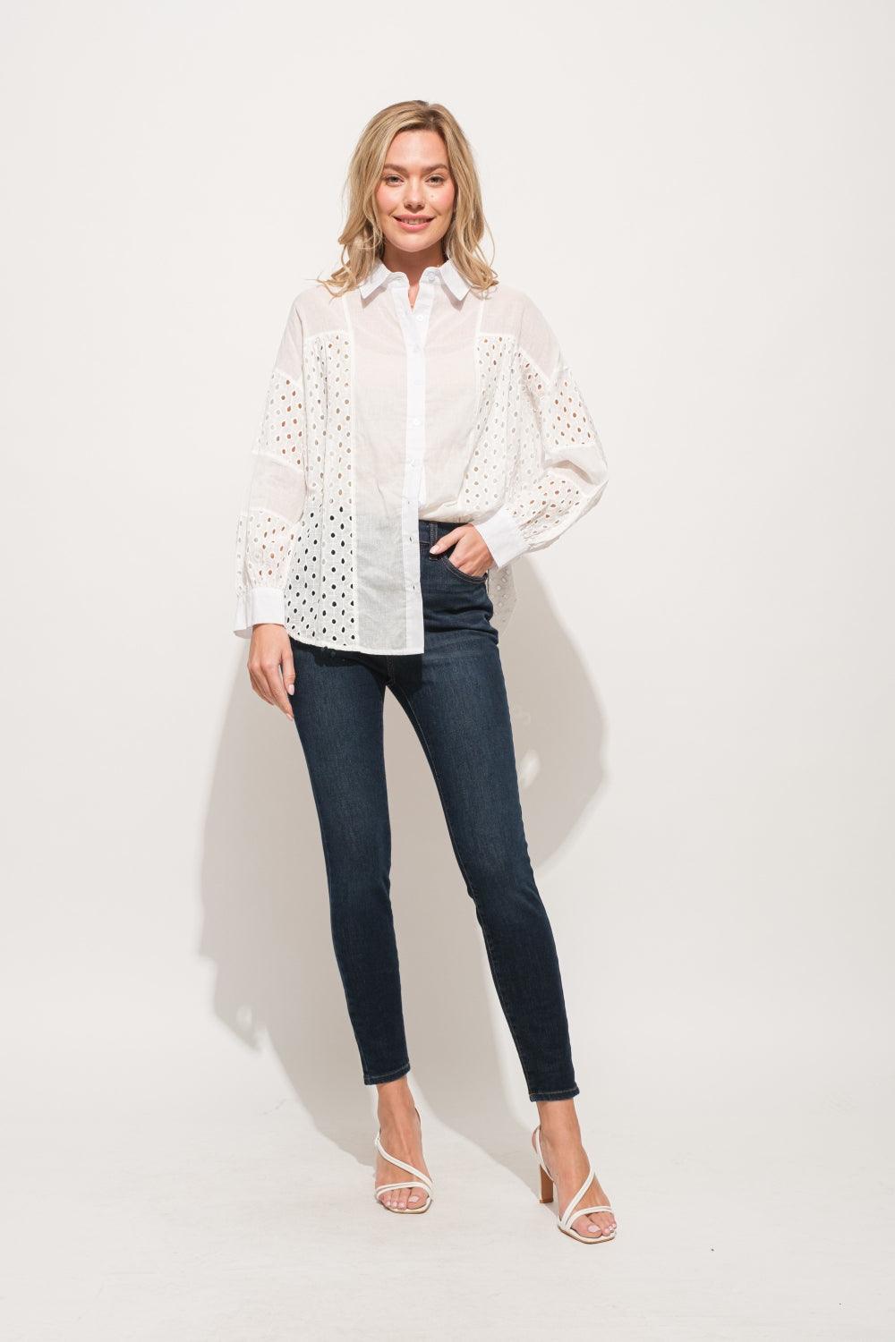 And The Why Eyelet Long Sleeve Button Down Shirt Carauana Store