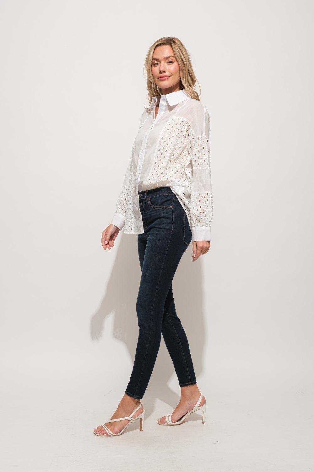 And The Why Eyelet Long Sleeve Button Down Shirt Carauana Store