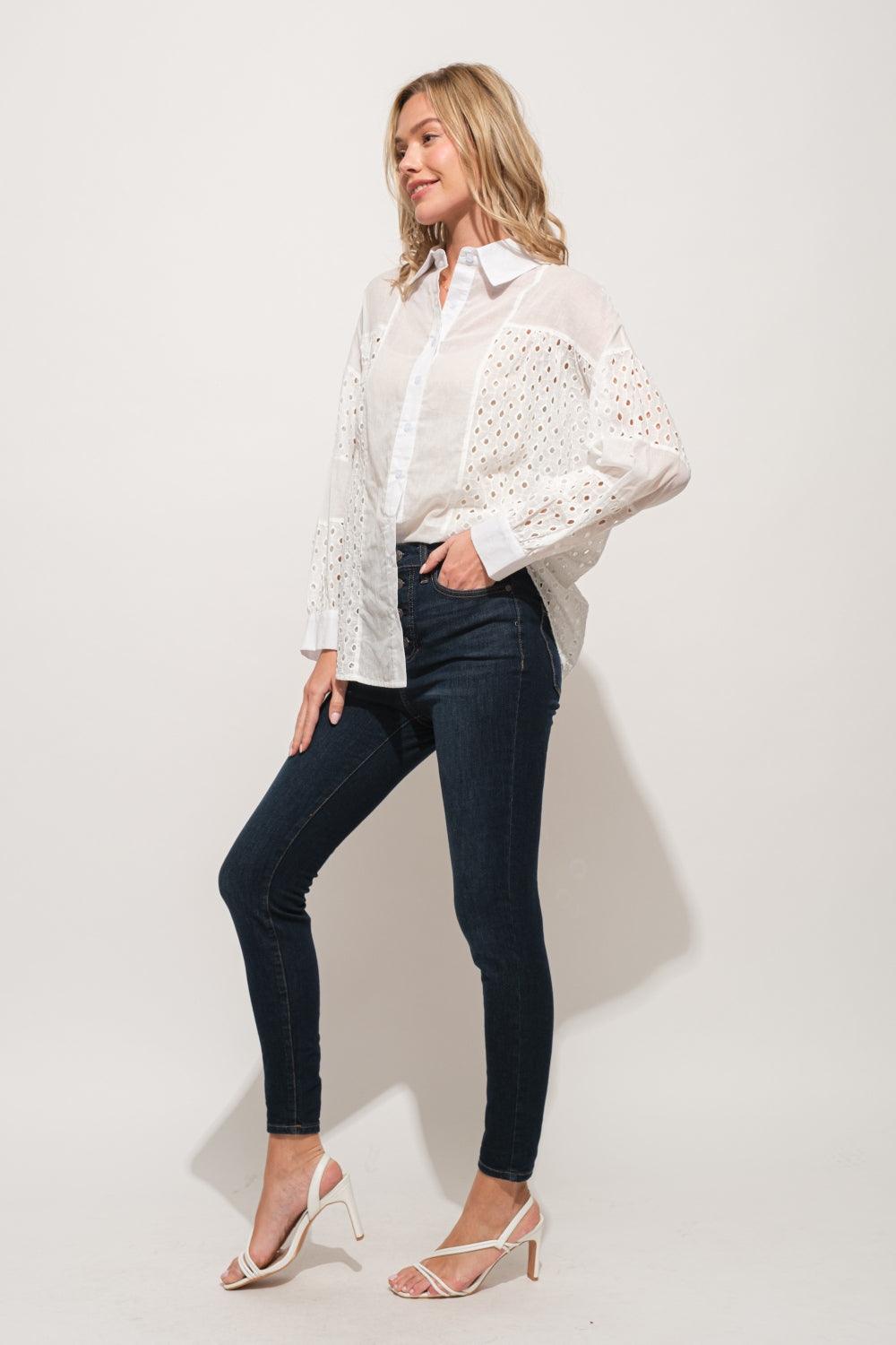 And The Why Eyelet Long Sleeve Button Down Shirt Carauana Store
