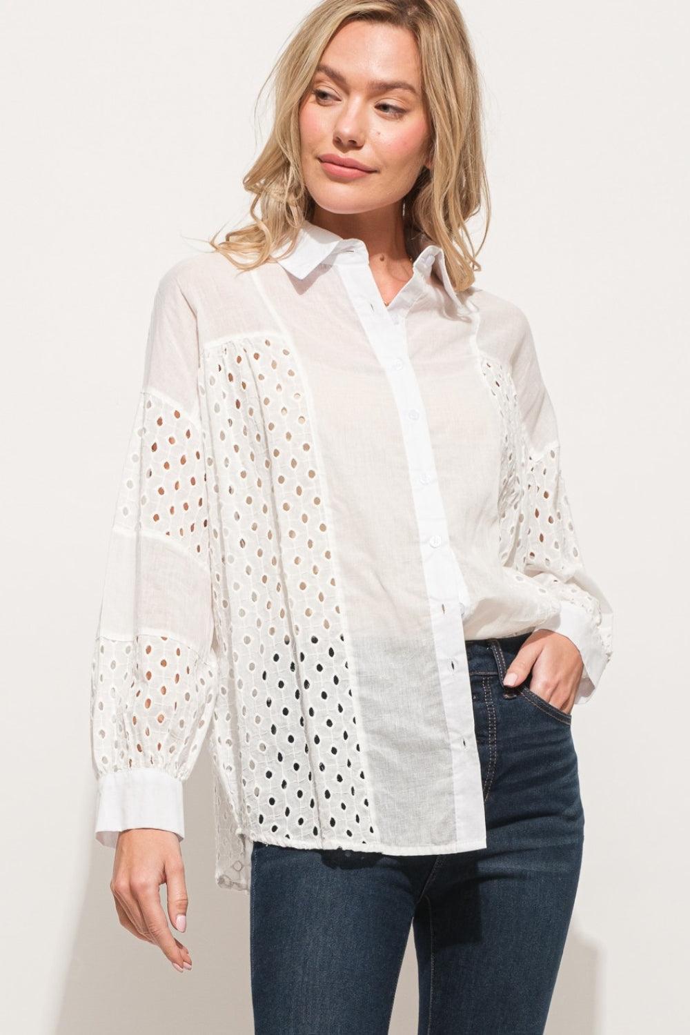 And The Why Eyelet Long Sleeve Button Down Shirt Carauana Store