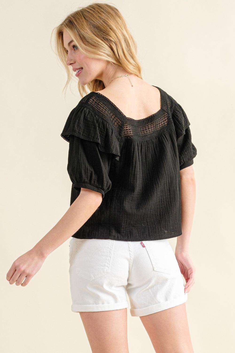 And The Why Square Neck Ruffled Blouse Carauana Store