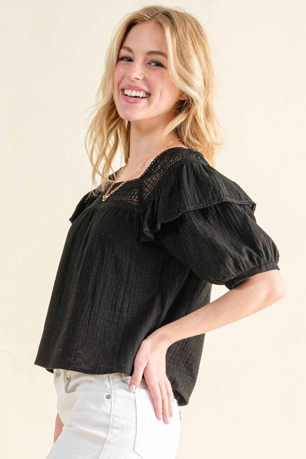 And The Why Square Neck Ruffled Blouse Carauana Store