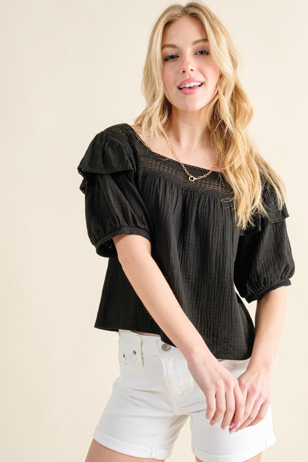 And The Why Square Neck Ruffled Blouse Carauana Store