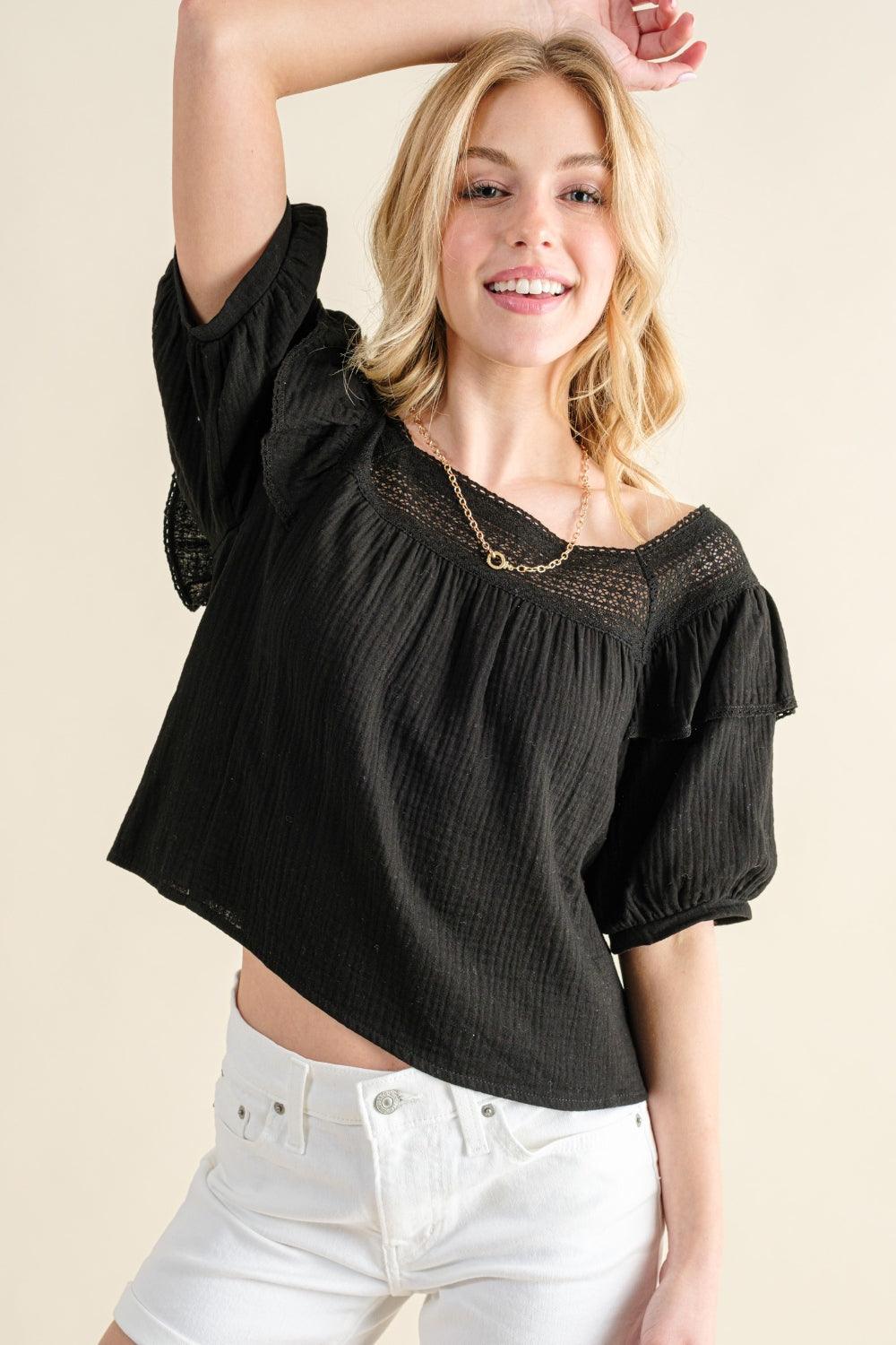 And The Why Square Neck Ruffled Blouse Carauana Store