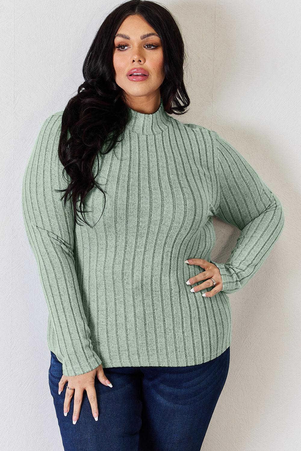 Basic Bae Full Size Ribbed Mock Neck Long Sleeve T-Shirt Carauana Store