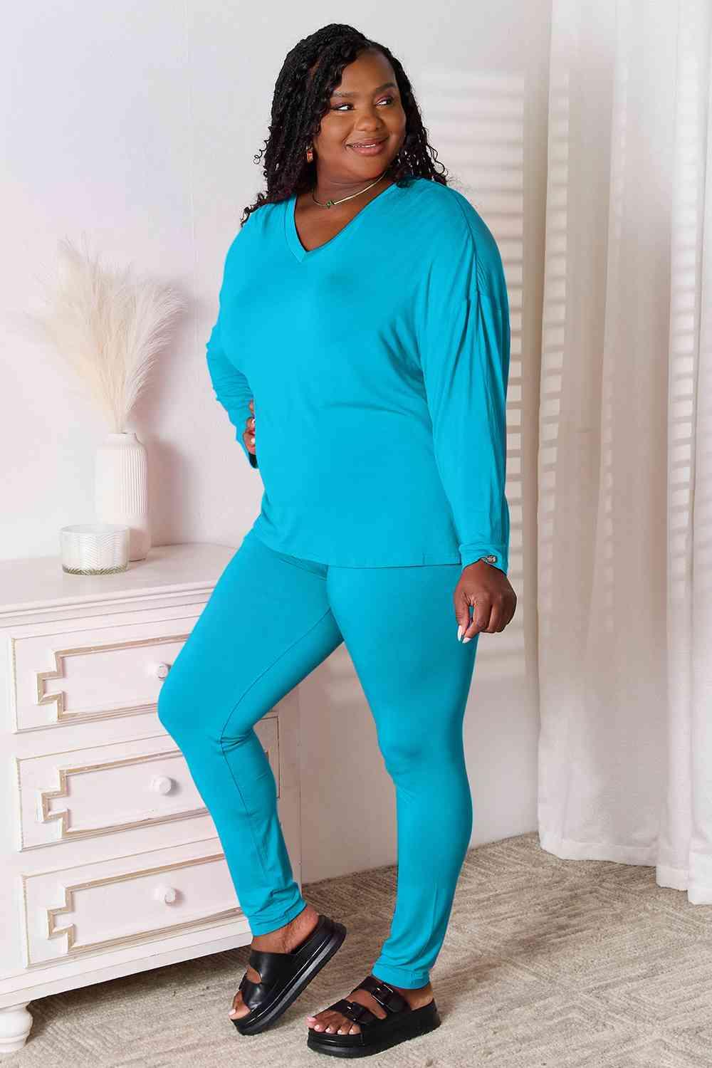 Basic Bae Full Size V-Neck Soft Rayon Long Sleeve Top and Pants Lounge Set Carauana Store