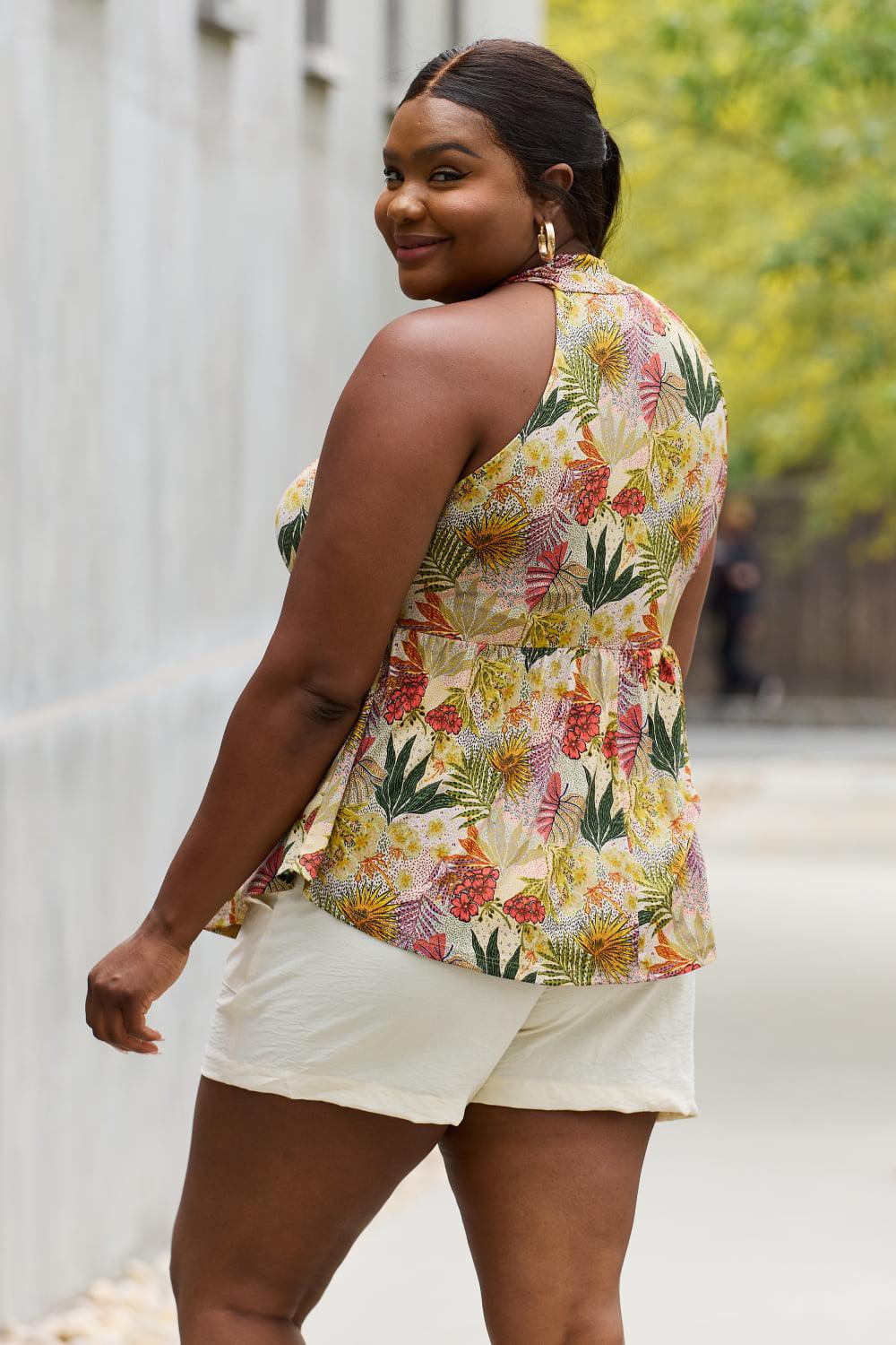 Be Stage Full Size Floral Halter Top in Green Carauana Store