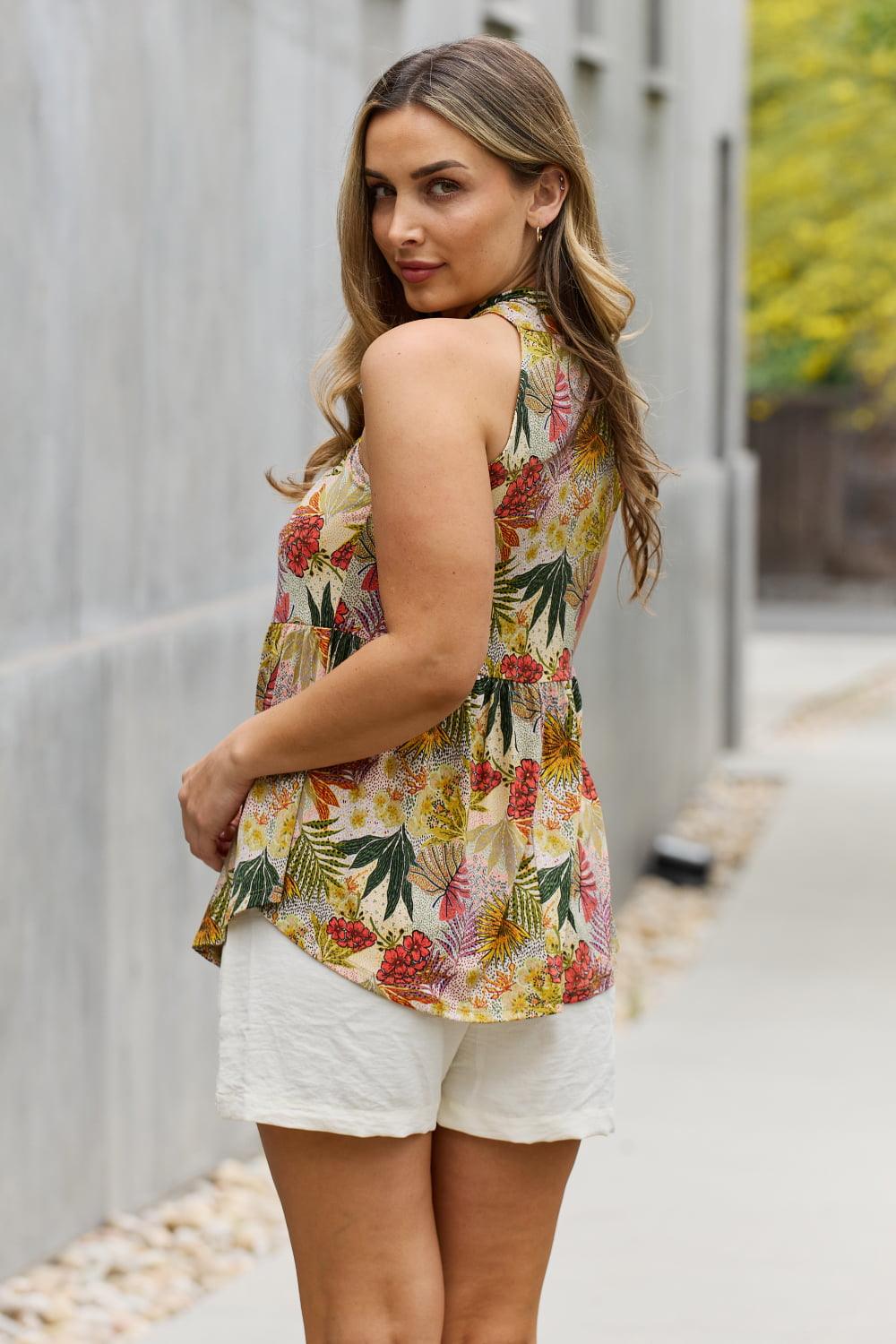 Be Stage Full Size Floral Halter Top in Green Carauana Store