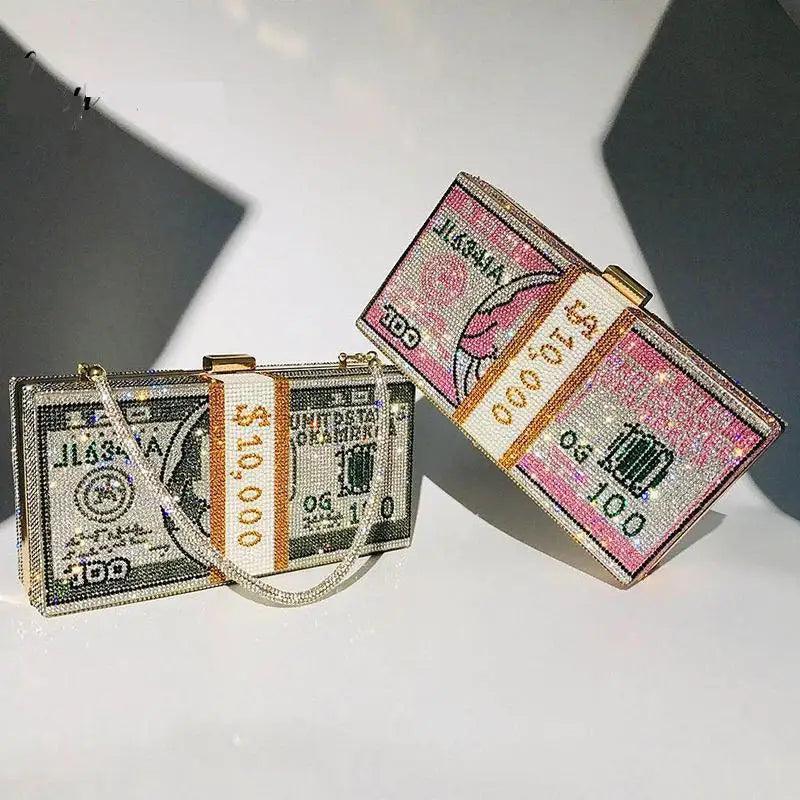 Carauana Dollar Diamond Crystal Wedding Clutch Bag | Designer Evening Purse | Luxury Chain Shoulder Bag Carauana Store