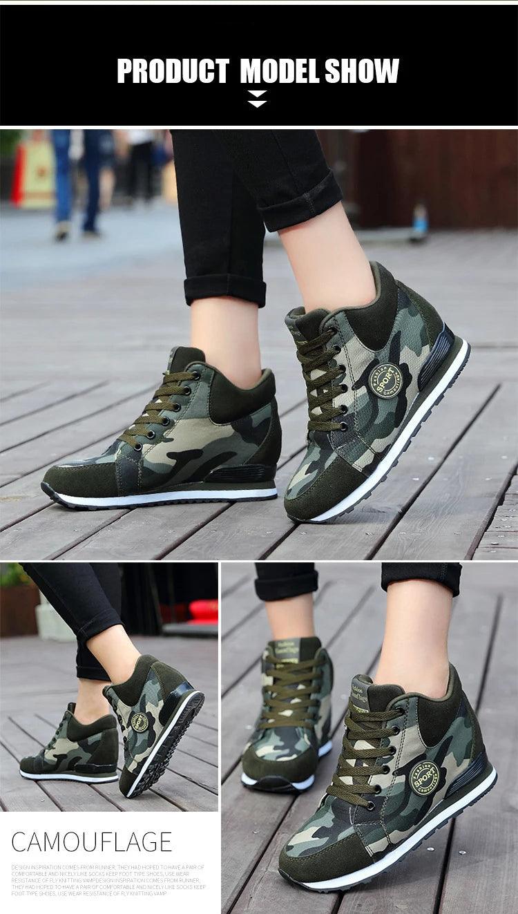 Carauana Women Camouflage 6.5cm Heel Height Increase Casual Shoes Carauana Store