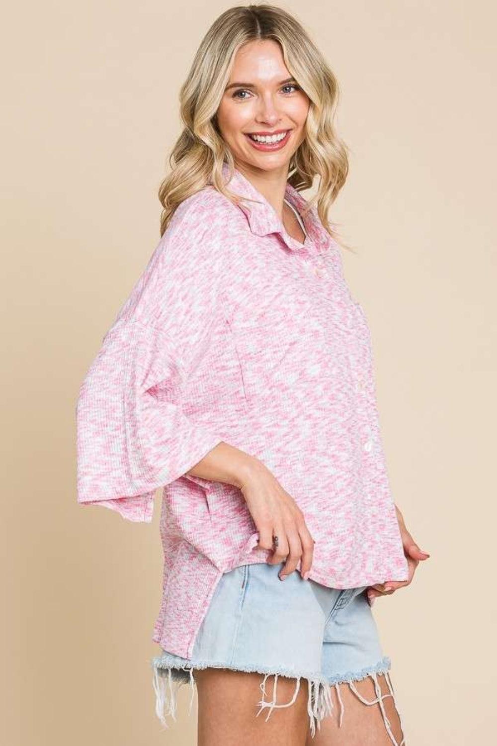 Culture Code Button Up Drop Shoulder Slit Shirt Carauana Store