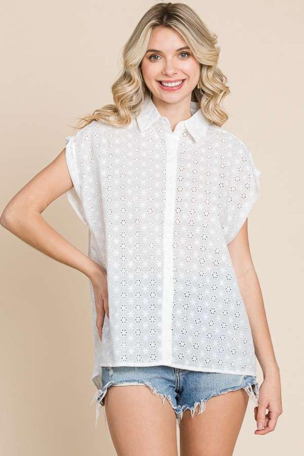 Culture Code Eyelet Crisscross Back Button Up Shirt Carauana Store